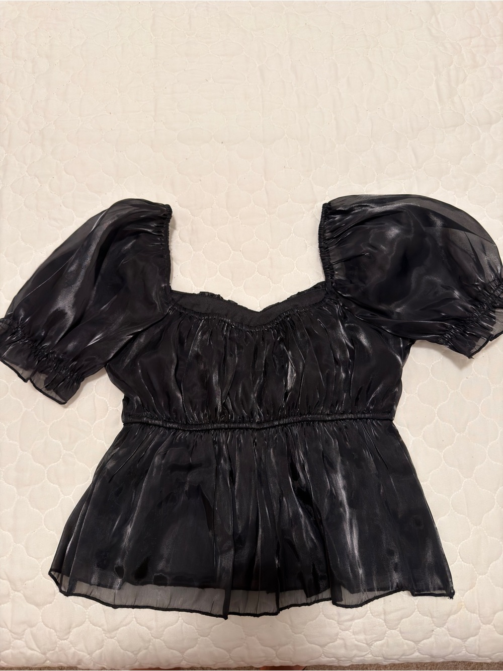 Black Sheer Puff-Sleeve Midi Skirt by
